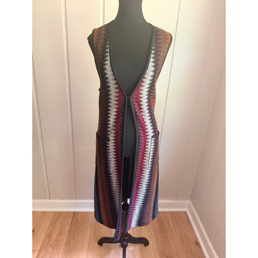Madison Zig Zag Knit Long Duster Vest Sleeveless Cardigan Multi Color Medium